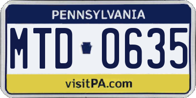 PA license plate MTD0635