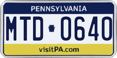 PA license plate MTD0640