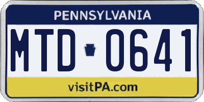PA license plate MTD0641