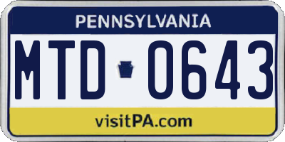 PA license plate MTD0643