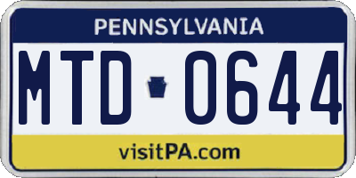 PA license plate MTD0644
