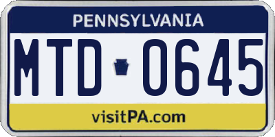 PA license plate MTD0645