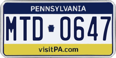PA license plate MTD0647