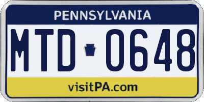 PA license plate MTD0648