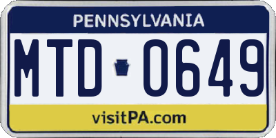 PA license plate MTD0649