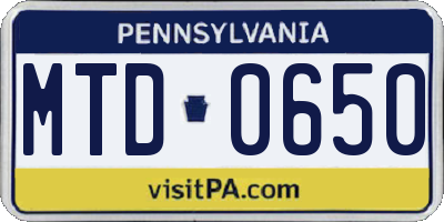 PA license plate MTD0650