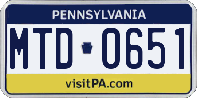 PA license plate MTD0651