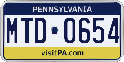 PA license plate MTD0654