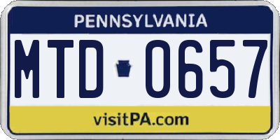 PA license plate MTD0657
