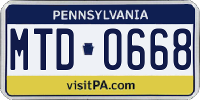 PA license plate MTD0668