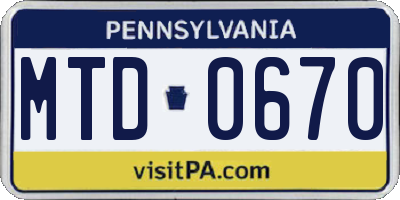 PA license plate MTD0670