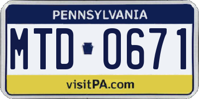 PA license plate MTD0671