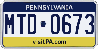 PA license plate MTD0673