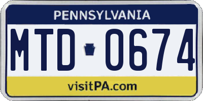 PA license plate MTD0674