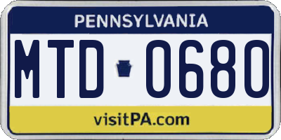 PA license plate MTD0680