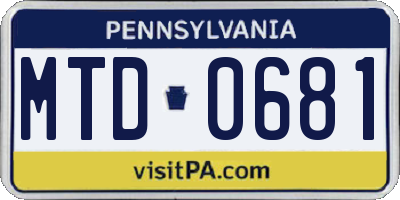 PA license plate MTD0681