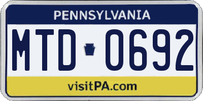 PA license plate MTD0692