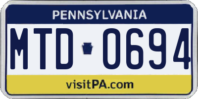PA license plate MTD0694
