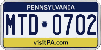 PA license plate MTD0702