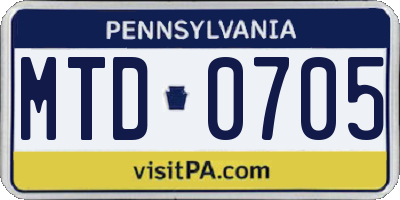 PA license plate MTD0705