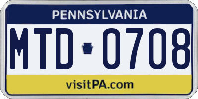 PA license plate MTD0708