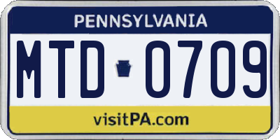 PA license plate MTD0709