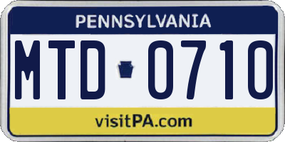 PA license plate MTD0710