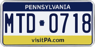 PA license plate MTD0718