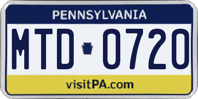 PA license plate MTD0720