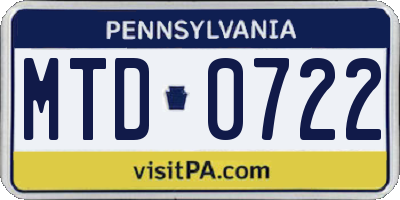 PA license plate MTD0722