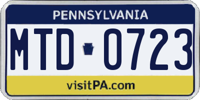 PA license plate MTD0723