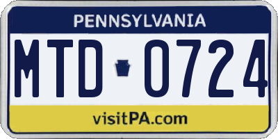 PA license plate MTD0724