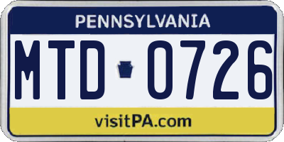 PA license plate MTD0726