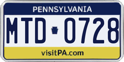 PA license plate MTD0728
