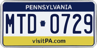 PA license plate MTD0729