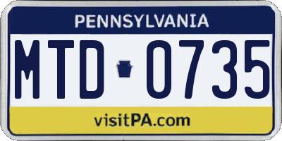 PA license plate MTD0735