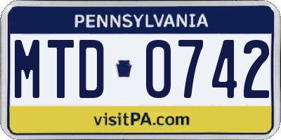 PA license plate MTD0742