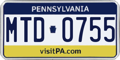 PA license plate MTD0755