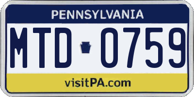 PA license plate MTD0759