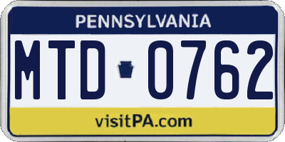 PA license plate MTD0762