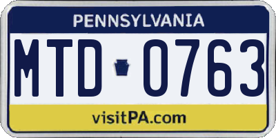 PA license plate MTD0763