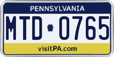 PA license plate MTD0765