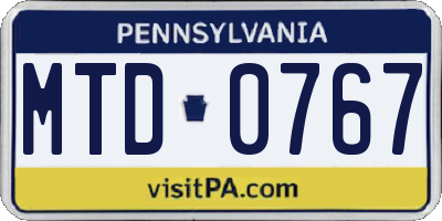 PA license plate MTD0767