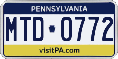 PA license plate MTD0772