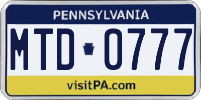 PA license plate MTD0777