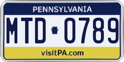PA license plate MTD0789