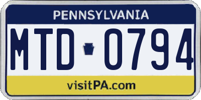 PA license plate MTD0794