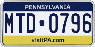 PA license plate MTD0796