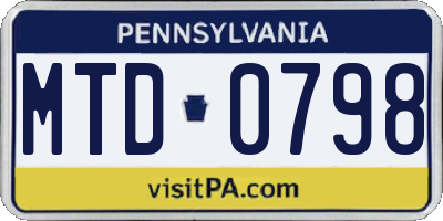 PA license plate MTD0798