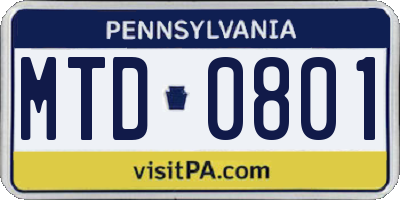 PA license plate MTD0801